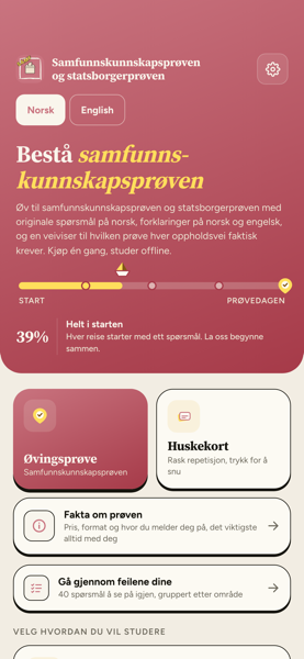 Samfunnskunnskapsprøven & statsborgerprøven app screenshot 1 of 7