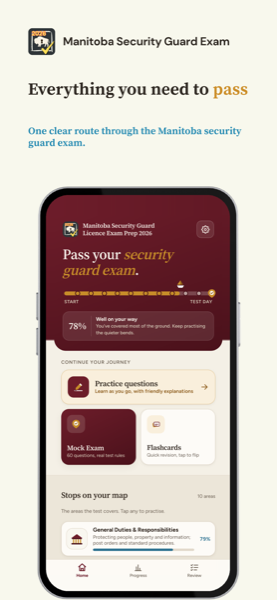 Manitoba Security Guard Licence Exam Prep 2026 app screenshot 1 of 7