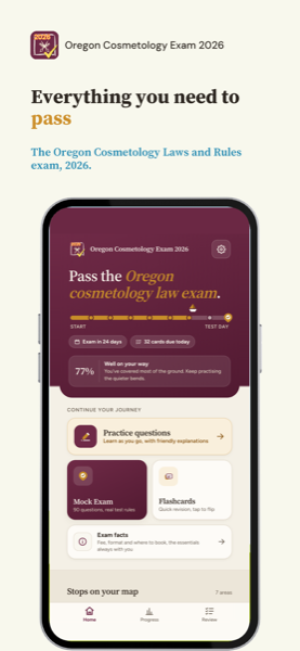 Oregon Cosmetology Laws and Rules Exam 2026 app screenshot 1 of 8