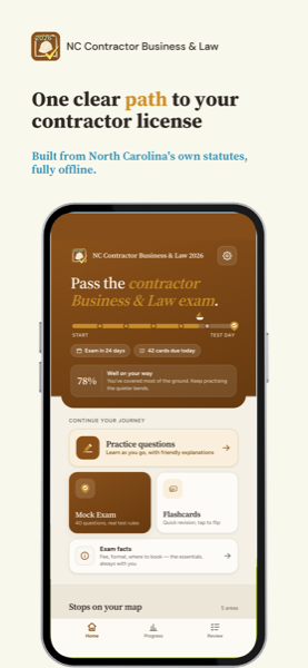 North Carolina Contractor Business and Law Exam Prep 2026 app screenshot 1 of 8
