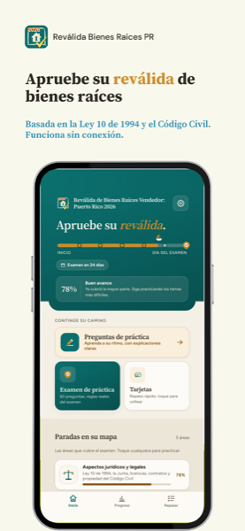 Reválida de Bienes Raíces Vendedor: Puerto Rico 2026 app screenshot 1 of 7