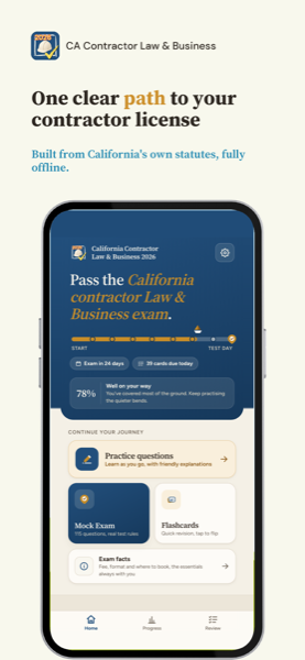 California Contractor Law and Business Exam Prep 2026 app screenshot 1 of 8