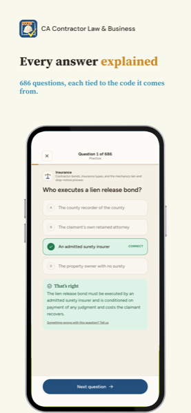 California Contractor Law and Business Exam Prep 2026 app screenshot 2 of 8