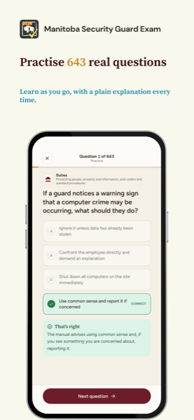 Manitoba Security Guard Licence Exam Prep 2026 app screenshot 2 of 7