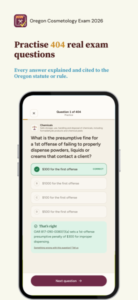 Oregon Cosmetology Laws and Rules Exam 2026 app screenshot 2 of 8