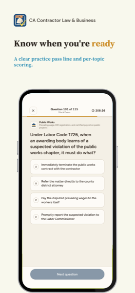 California Contractor Law and Business Exam Prep 2026 app screenshot 4 of 8
