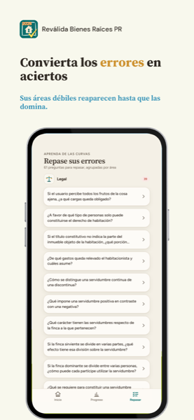 Reválida de Bienes Raíces Vendedor: Puerto Rico 2026 app screenshot 6 of 7