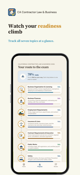 California Contractor Law and Business Exam Prep 2026 app screenshot 7 of 8
