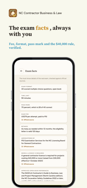 North Carolina Contractor Business and Law Exam Prep 2026 app screenshot 8 of 8